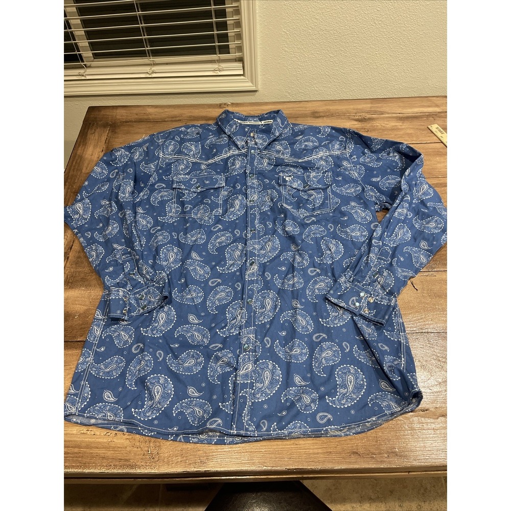 Cowboy‎ Hardware Mens Shirt XXL Western Snap Pockets Blue /white Paisley